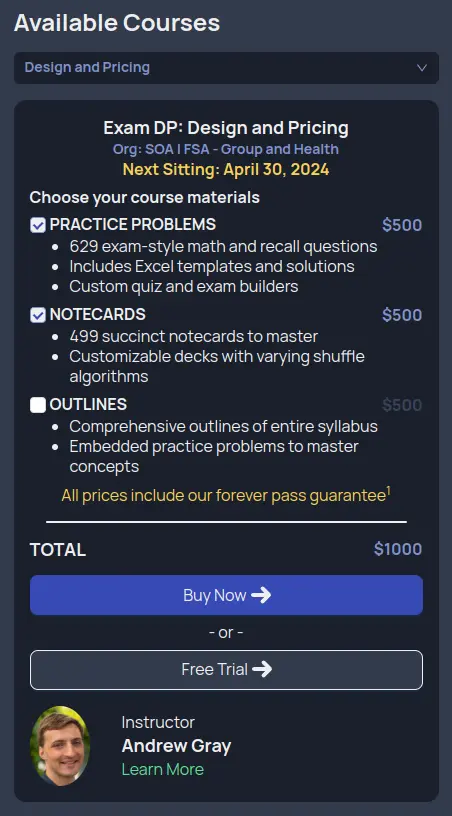 screenshot of purchasing material separately on courses page