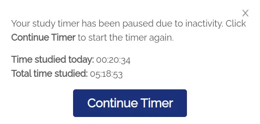 Study timer paused due to inactivity screenshot