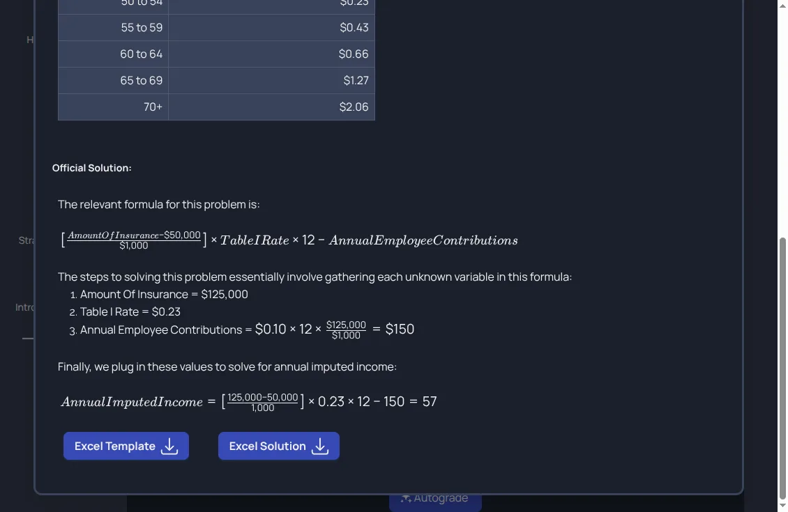 screenshot of the Question & Solution tab with Excel template and solution downloads
